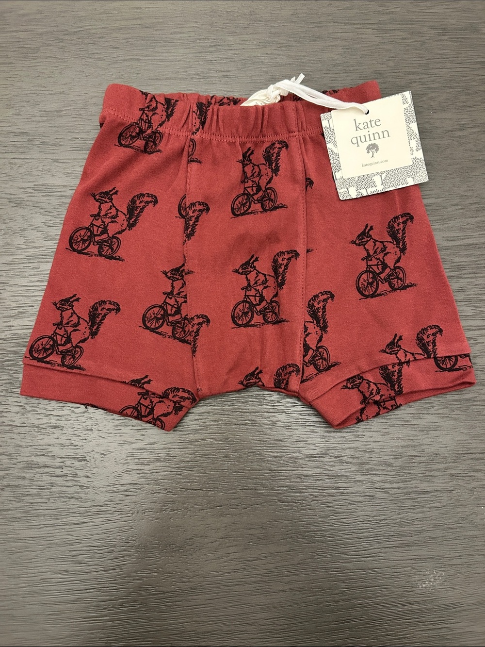 kate quinn Rust Red Squirrel Bicycle Print Stretch Shorts